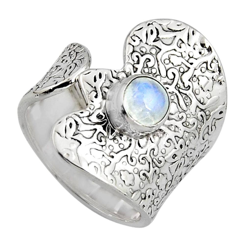 1.37cts natural rainbow moonstone 925 silver adjustable ring size 7.5 r4599