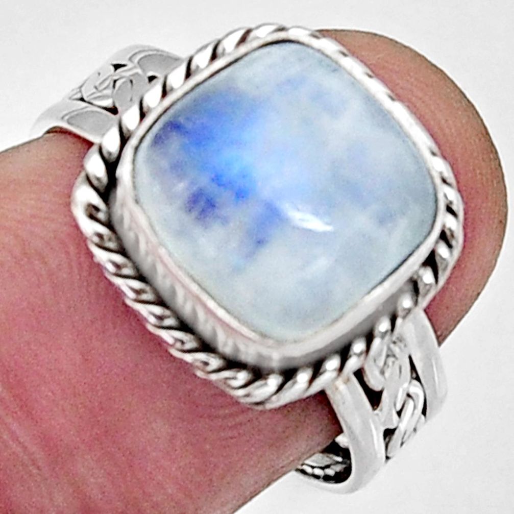 4.84cts natural rainbow moonstone 925 silver solitaire ring jewelry size 7 r5174