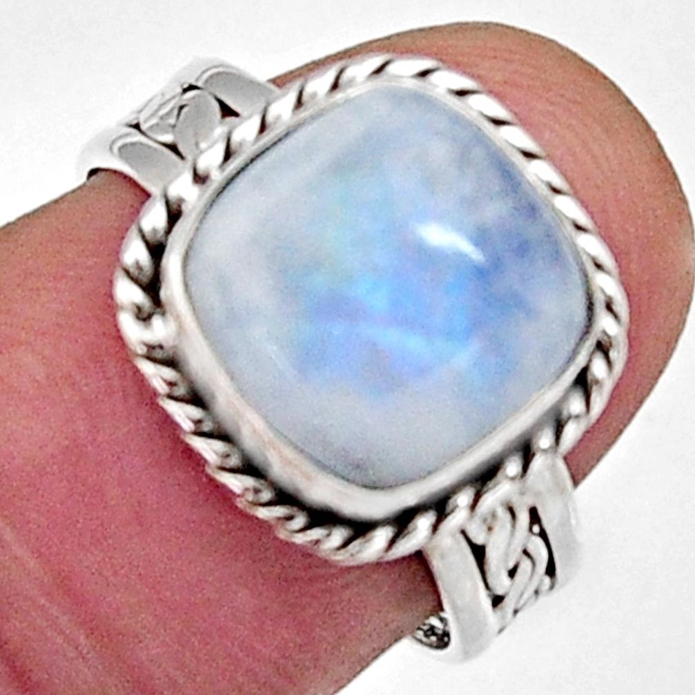 5.14cts natural rainbow moonstone 925 silver solitaire ring jewelry size 7 r5177