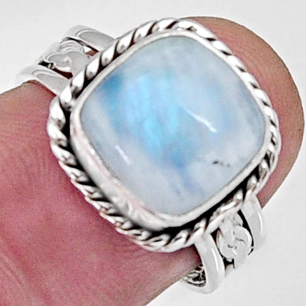 5.11cts natural rainbow moonstone 925 silver solitaire ring size 7.5 r5179
