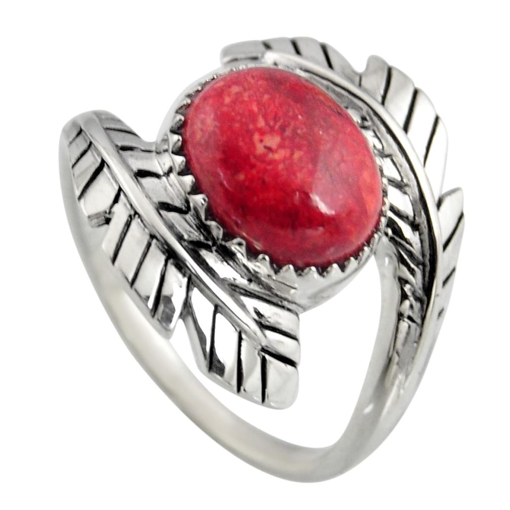 925 silver 4.55cts natural red sponge coral solitaire ring jewelry size 10 r5439