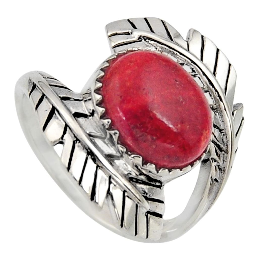 4.21cts natural red sponge coral 925 sterling silver ring jewelry size 7 r5453
