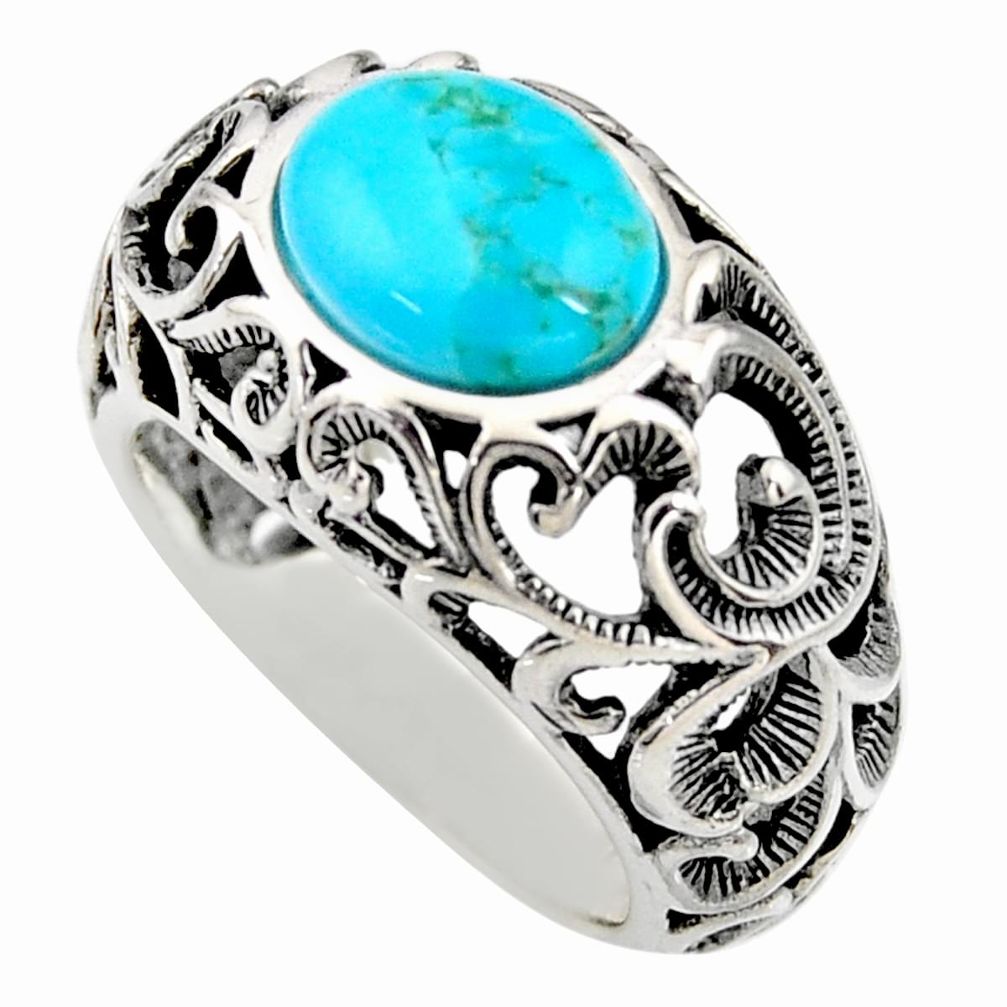 4.02cts natural blue kingman turquoise 925 silver solitaire ring size 6.5 r5522