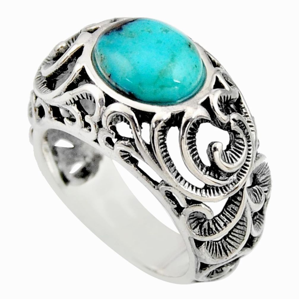 4.01cts natural blue kingman turquoise 925 silver solitaire ring size 7 r5528