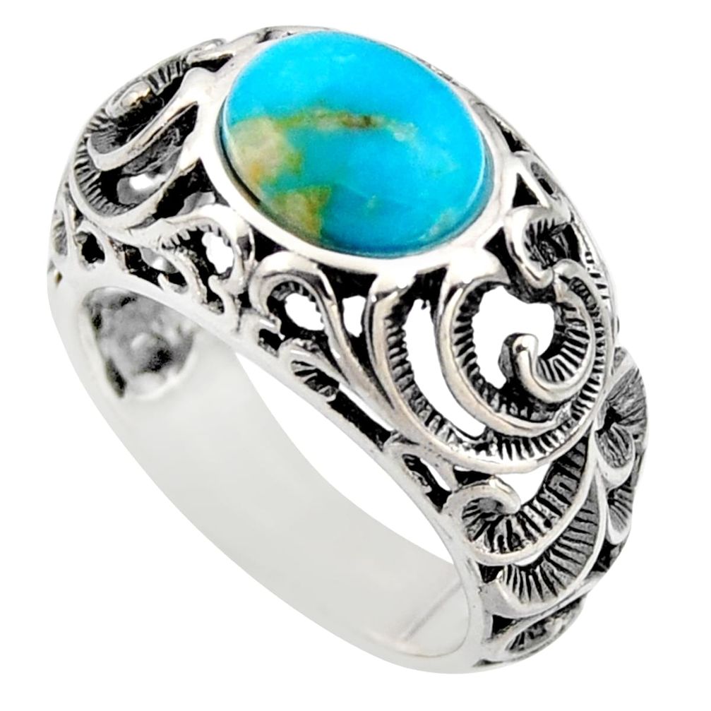 4.13cts natural blue kingman turquoise 925 silver solitaire ring size 8.5 r5530
