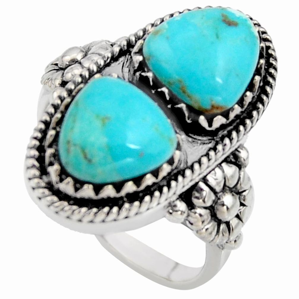 925 sterling silver 6.08cts natural blue kingman turquoise ring size 9 r5533