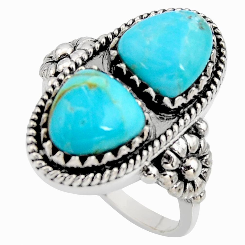 925 silver 6.08cts natural blue kingman turquoise fancy ring size 10 r5536