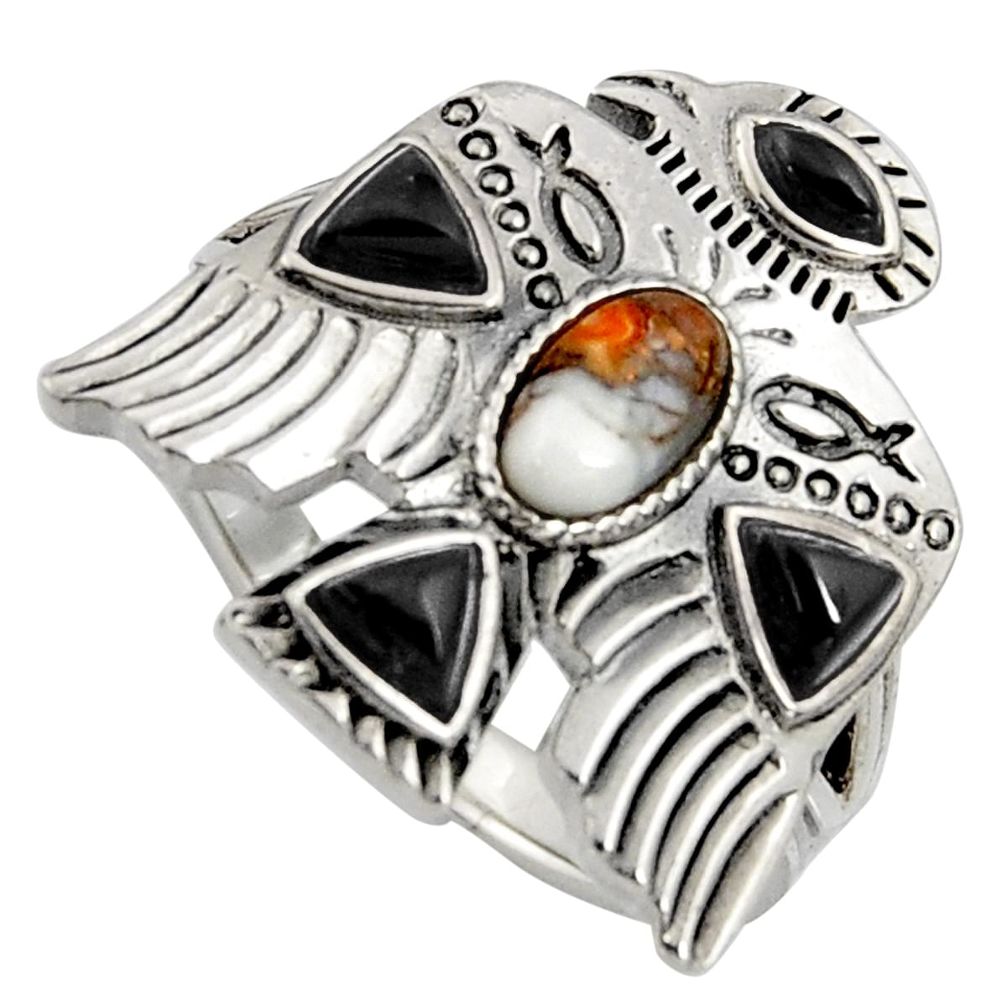 Egyptian god wings spiny oyster arizona turquoise 925 silver ring size 10 r5551