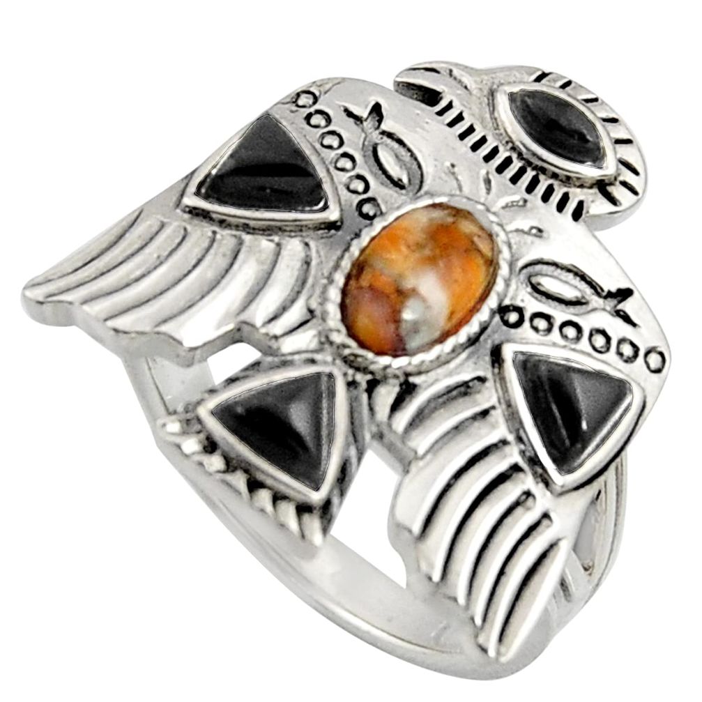 Egyptian god wings spiny oyster arizona turquoise 925 silver ring size 9 r5553