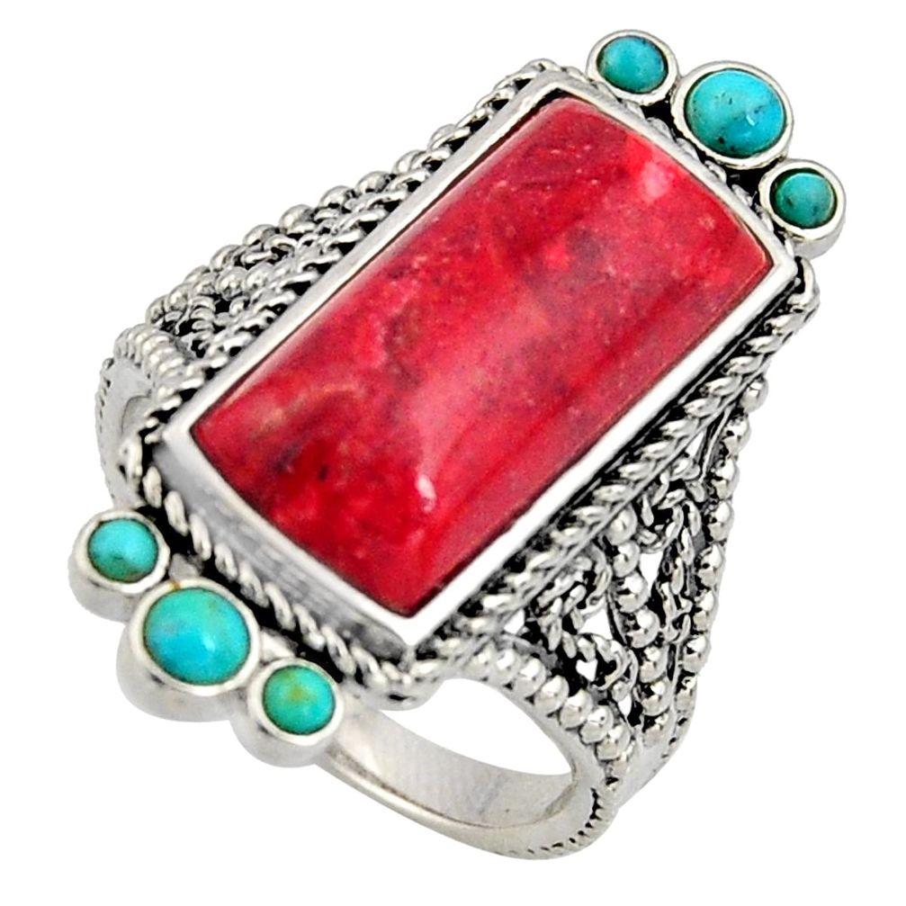 Sponge coral kingman turquoise 925 silver ring size 9 r5559