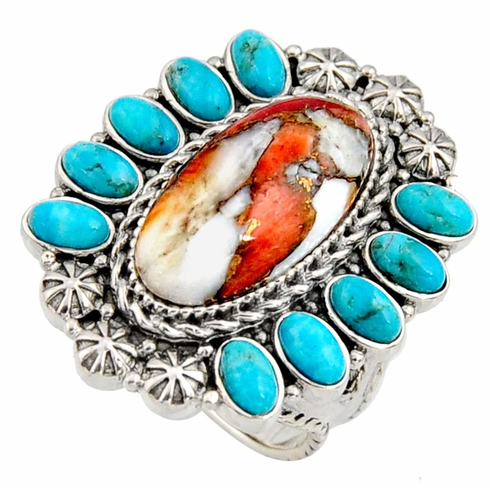 14.84cts multicolor spiny oyster arizona turquoise 925 silver ring size 7 r5568