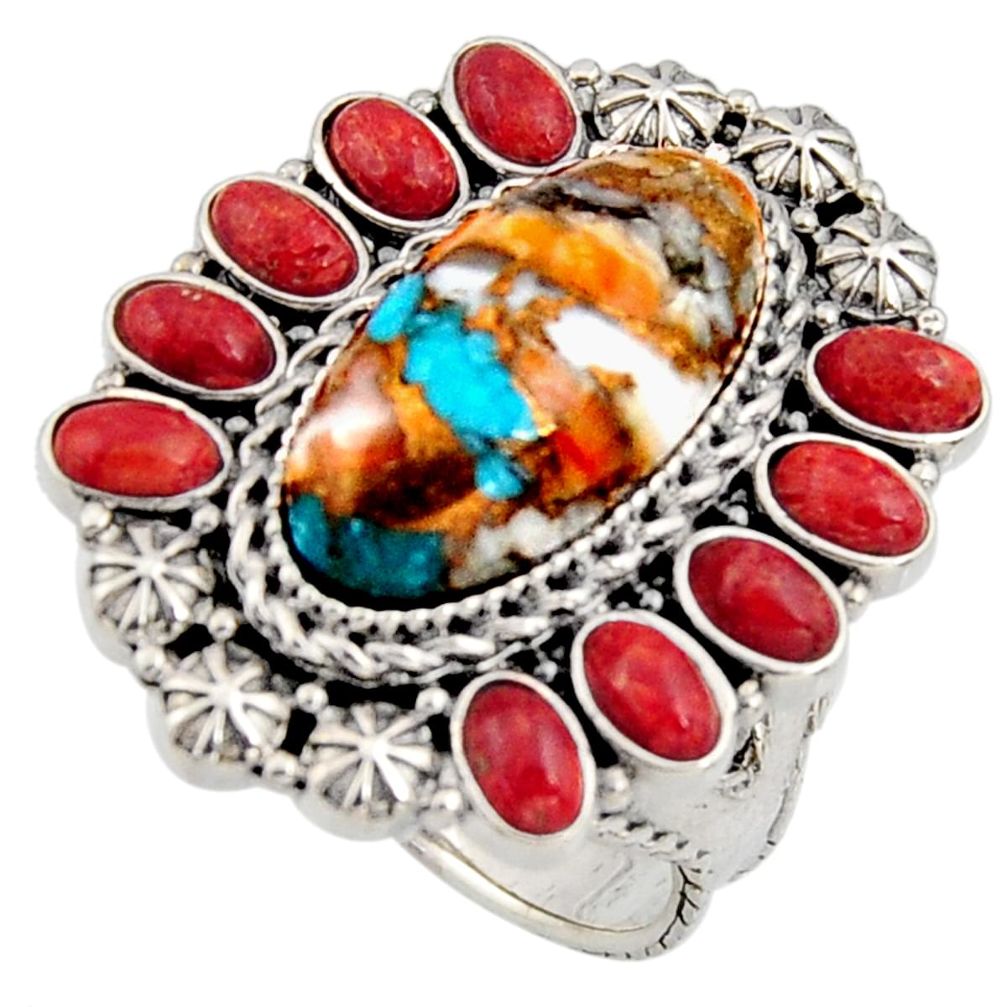 925 silver 14.42cts multicolor spiny oyster arizona turquoise ring size 10 r5570