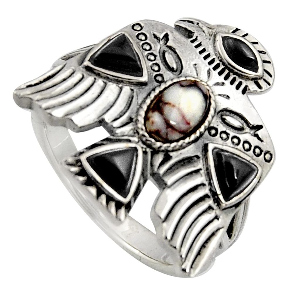 Egyptian god wings spiny oyster arizona turquoise 925 silver ring size 10 r5607
