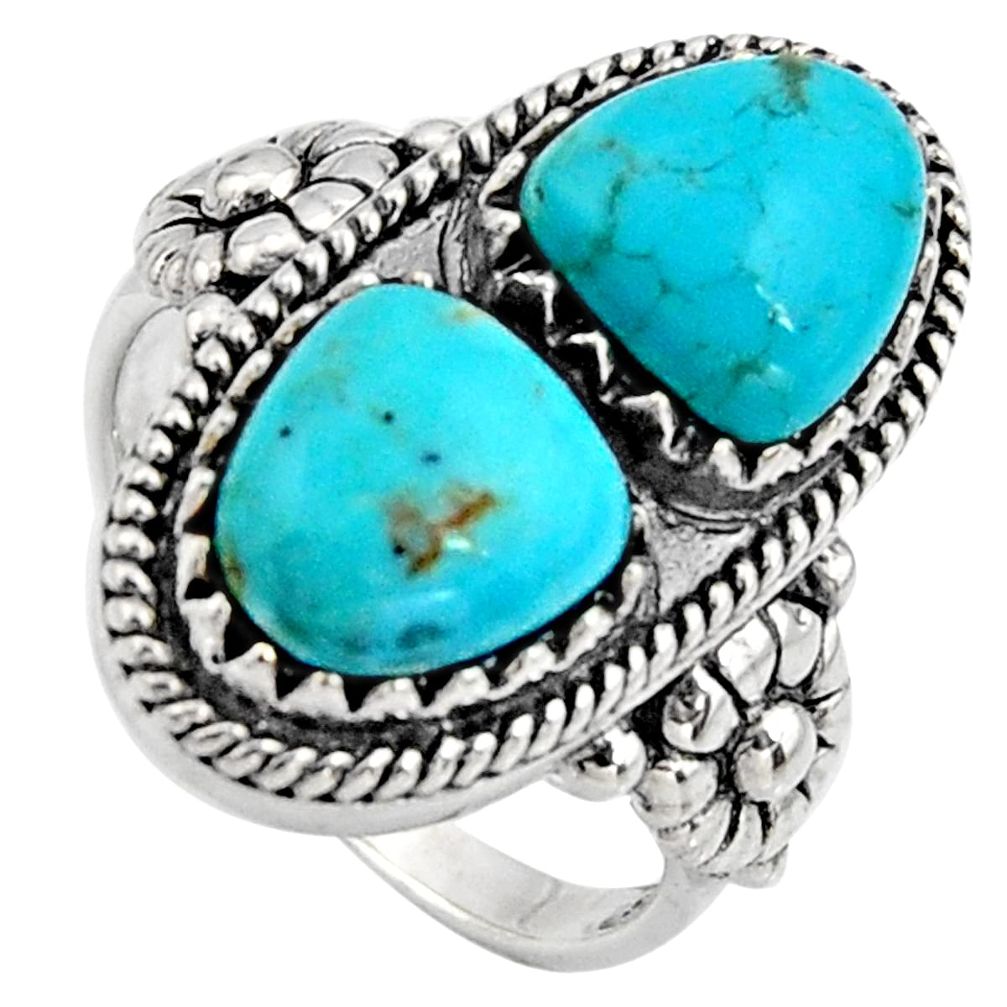 925 sterling silver 6.78cts natural blue kingman turquoise ring size 8 r5620