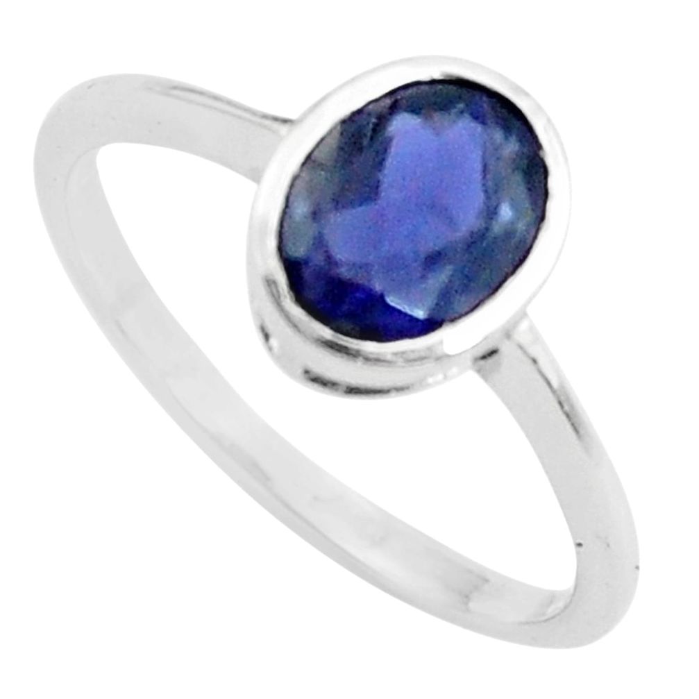 925 sterling silver 2.28cts natural blue iolite solitaire ring size 8.5 r5755
