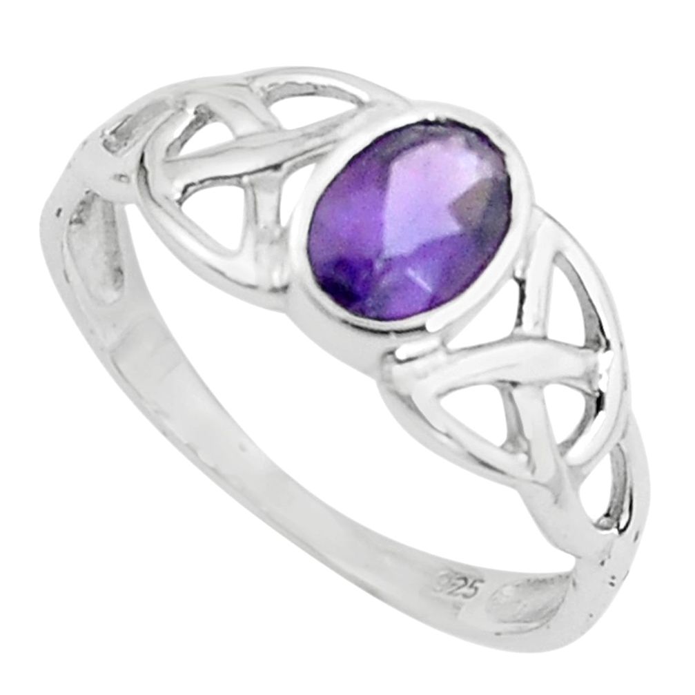 1.41cts natural purple amethyst 925 silver solitaire ring jewelry size 7.5 r5761