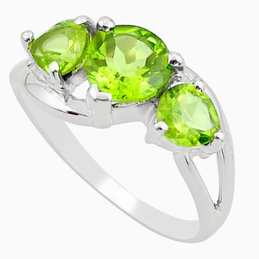 925 sterling silver 3.93cts natural green peridot ring jewelry size 7.5 r5866