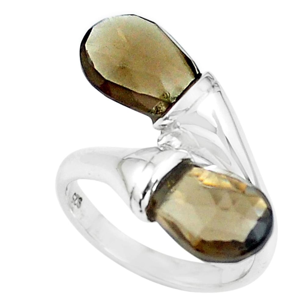 925 sterling silver 6.43cts brown smoky topaz drop ring jewelry size 8.5 r5915