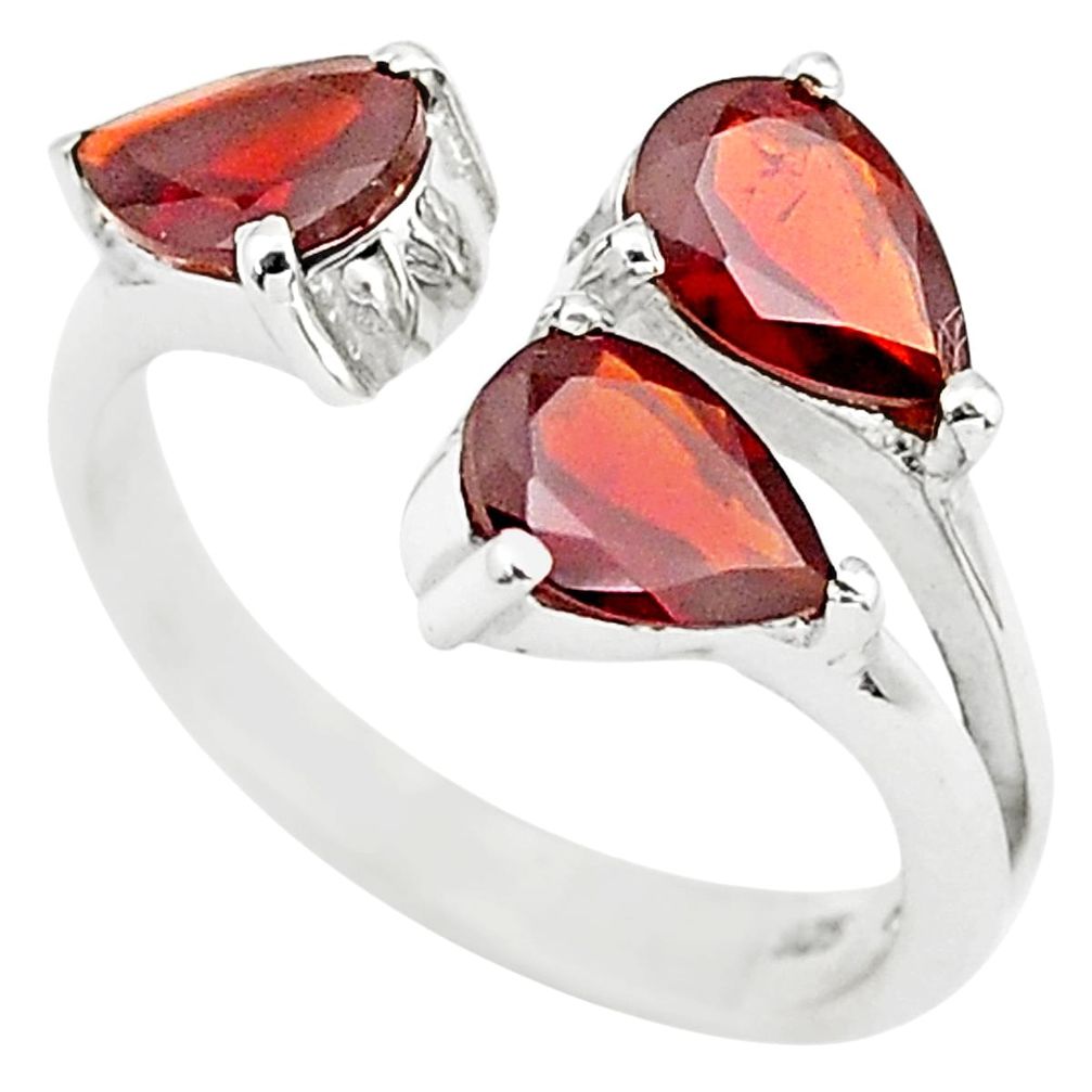 925 sterling silver 4.43cts natural red garnet pear adjustable ring size 9 r5919