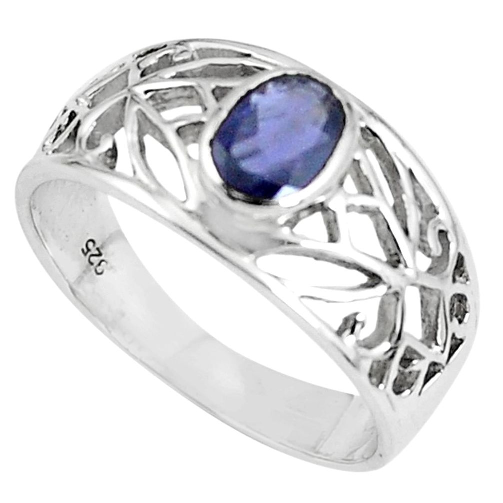 1.45cts natural blue iolite 925 sterling silver solitaire ring size 7.5 r5926