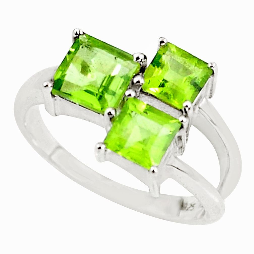 3.02cts natural green peridot 925 sterling silver ring jewelry size 7.5 r5967