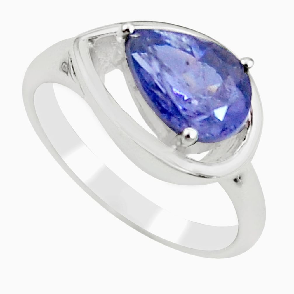 925 sterling silver 2.69cts natural blue iolite pear solitaire ring size 7 r6057