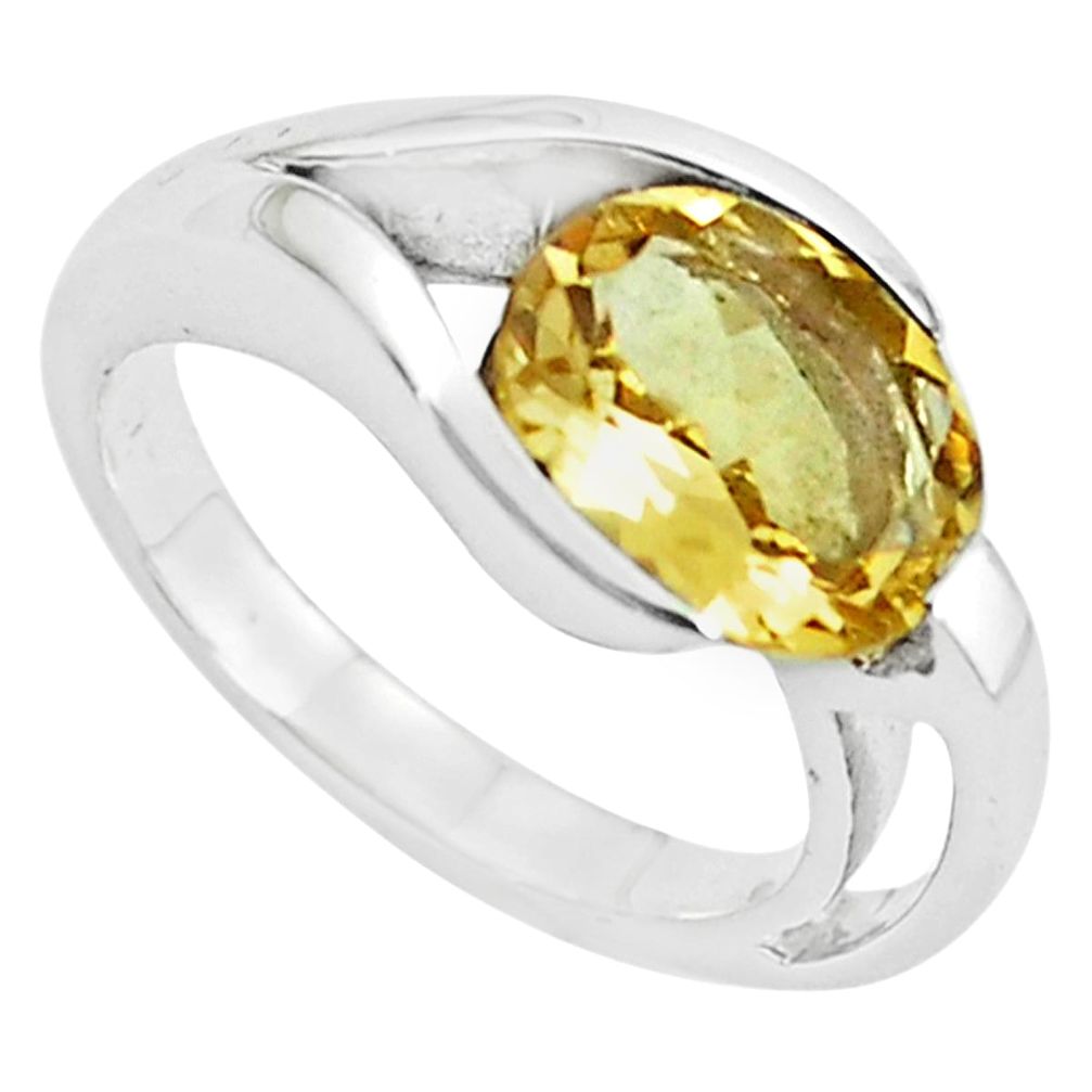 4.21cts natural yellow citrine 925 sterling silver solitaire ring size 5.5 r6071