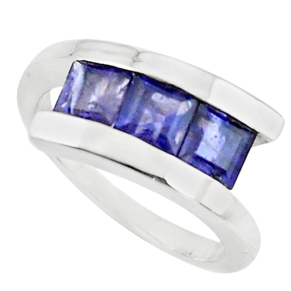 925 sterling silver 2.87cts natural blue iolite square ring jewelry size 8 r6090