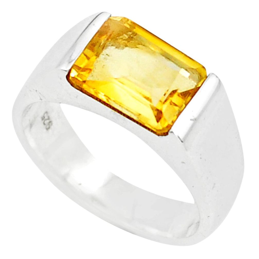 3.13cts natural yellow citrine 925 silver solitaire ring jewelry size 7.5 r6103