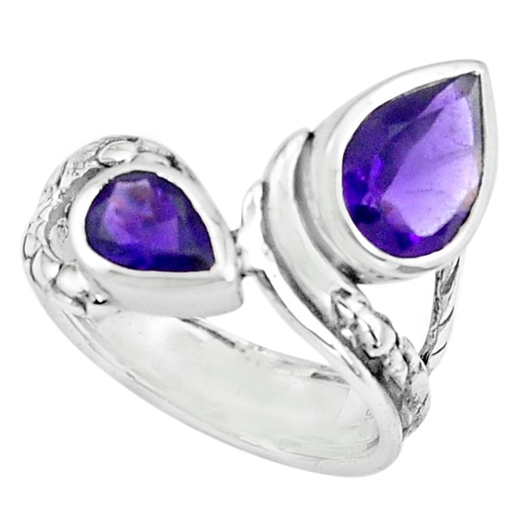 925 sterling silver 3.28cts natural purple amethyst pear ring size 6.5 r6112
