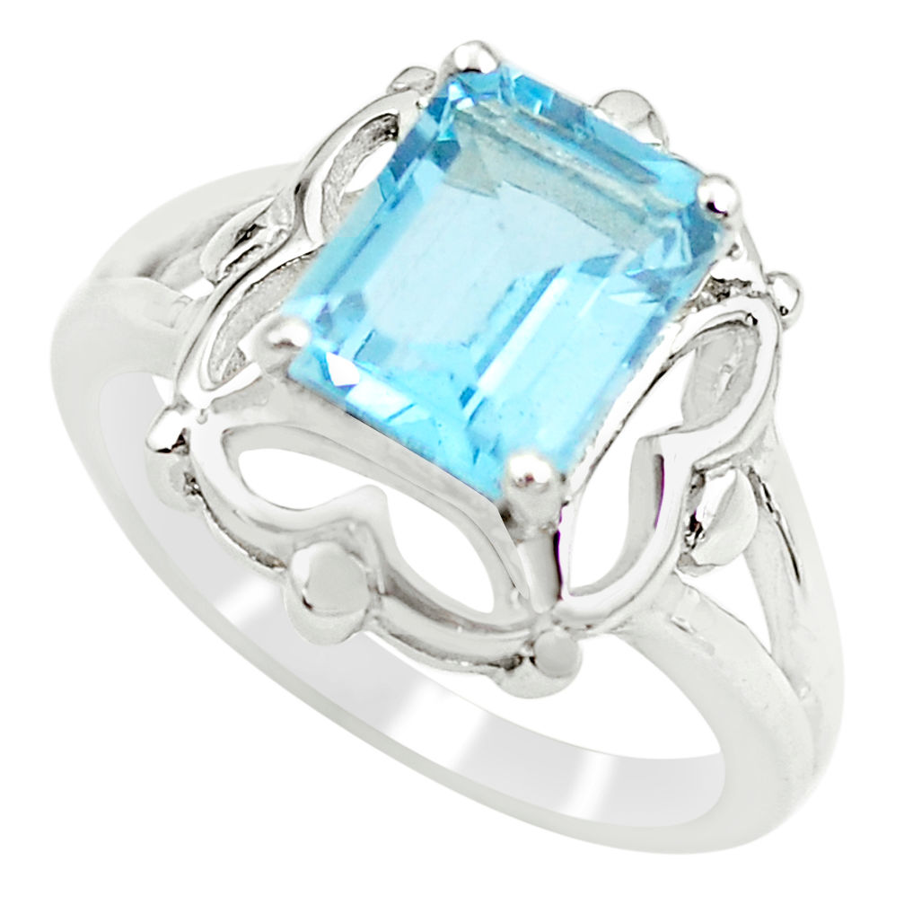 925 sterling silver 3.36cts natural blue topaz solitaire ring size 5.5 r6116