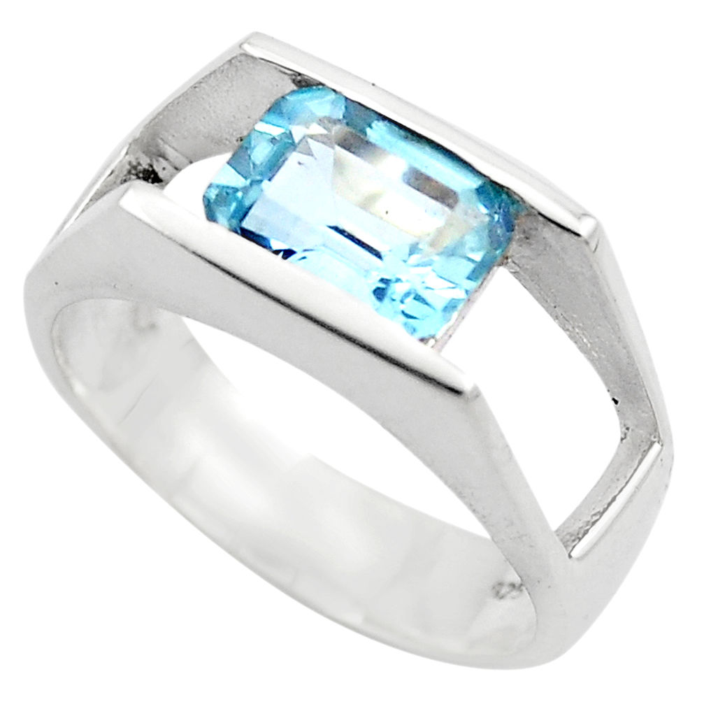 3.37cts natural blue topaz 925 sterling silver solitaire ring size 5.5 r6117