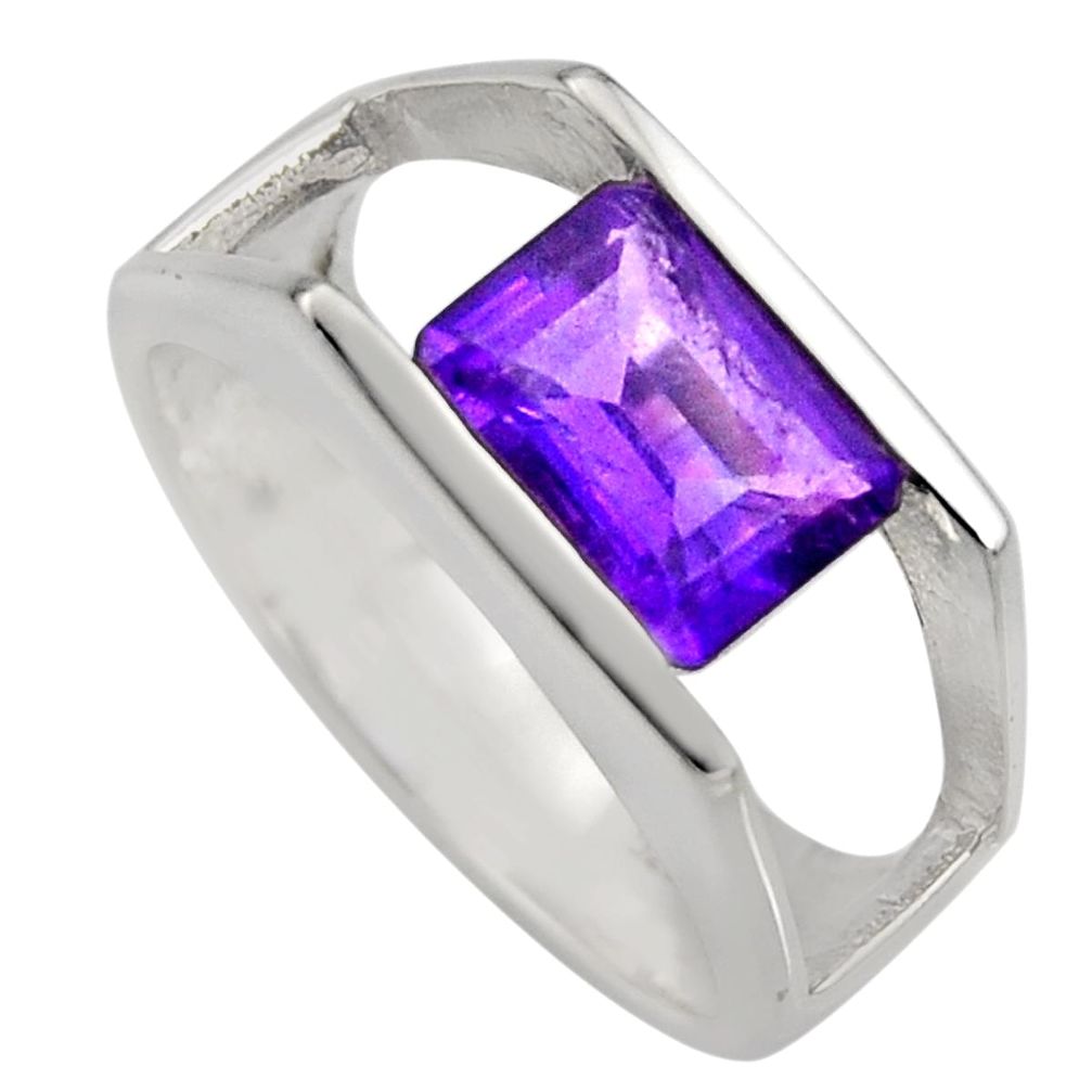 3.01cts natural purple amethyst 925 silver solitaire ring jewelry size 7.5 r6121