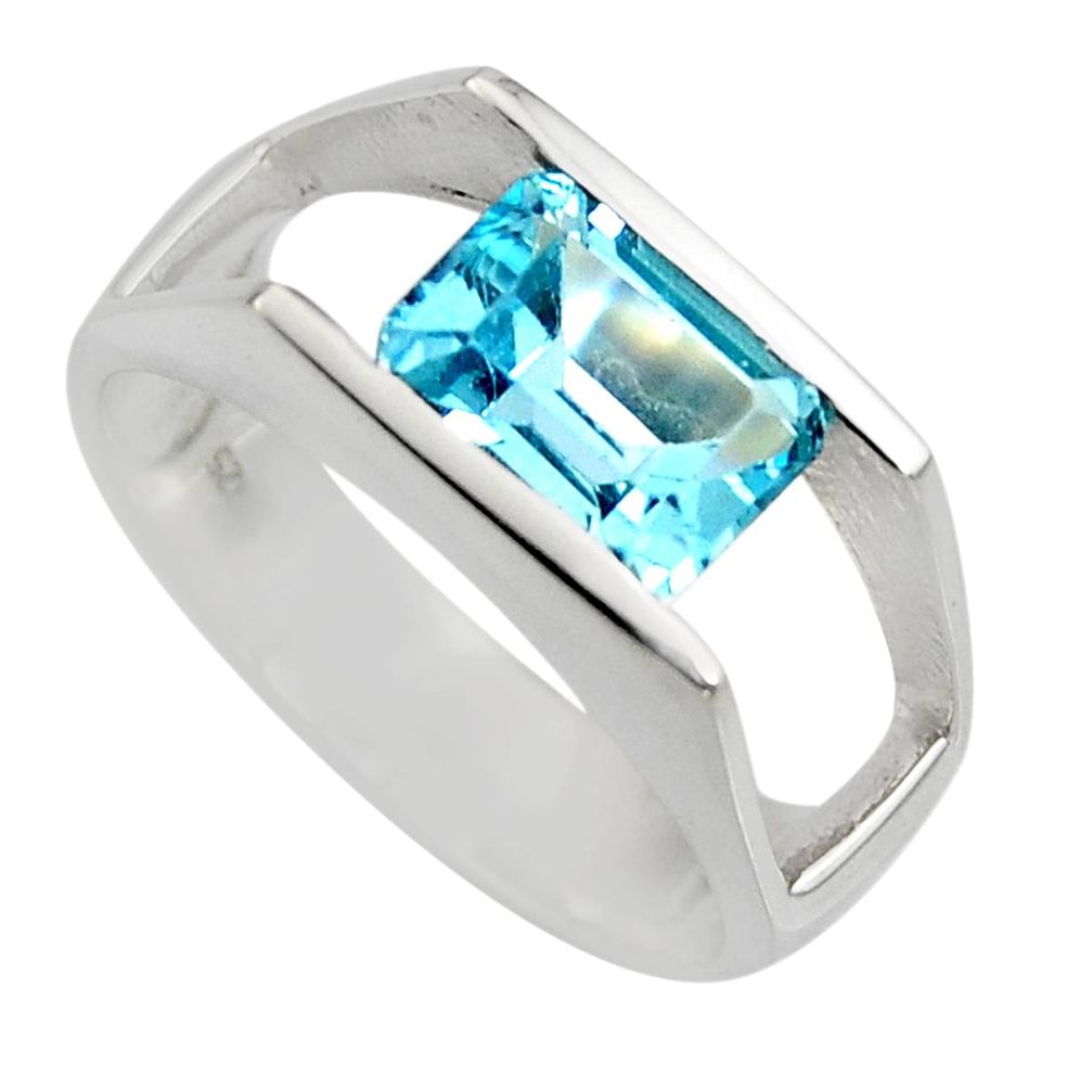 3.24cts natural blue topaz 925 sterling silver solitaire ring size 7.5 r6133