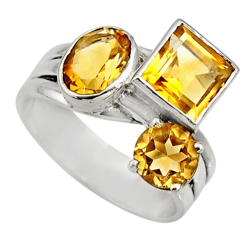 925 sterling silver 5.34cts natural yellow citrine ring jewelry size 7.5 r6172