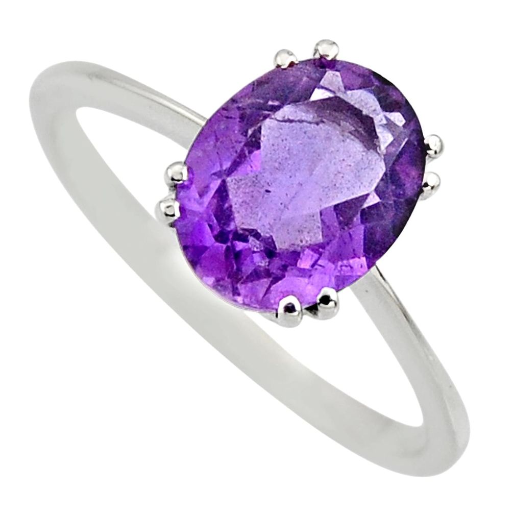 3.84cts natural purple amethyst 925 silver solitaire ring jewelry size 8.5 r6182