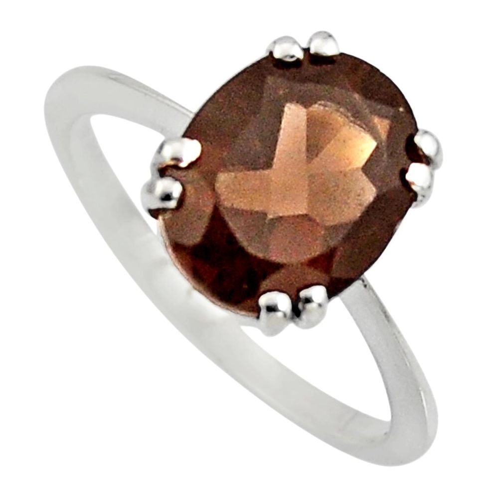 3.84cts brown smoky topaz 925 sterling silver solitaire ring size 4.5 r6187