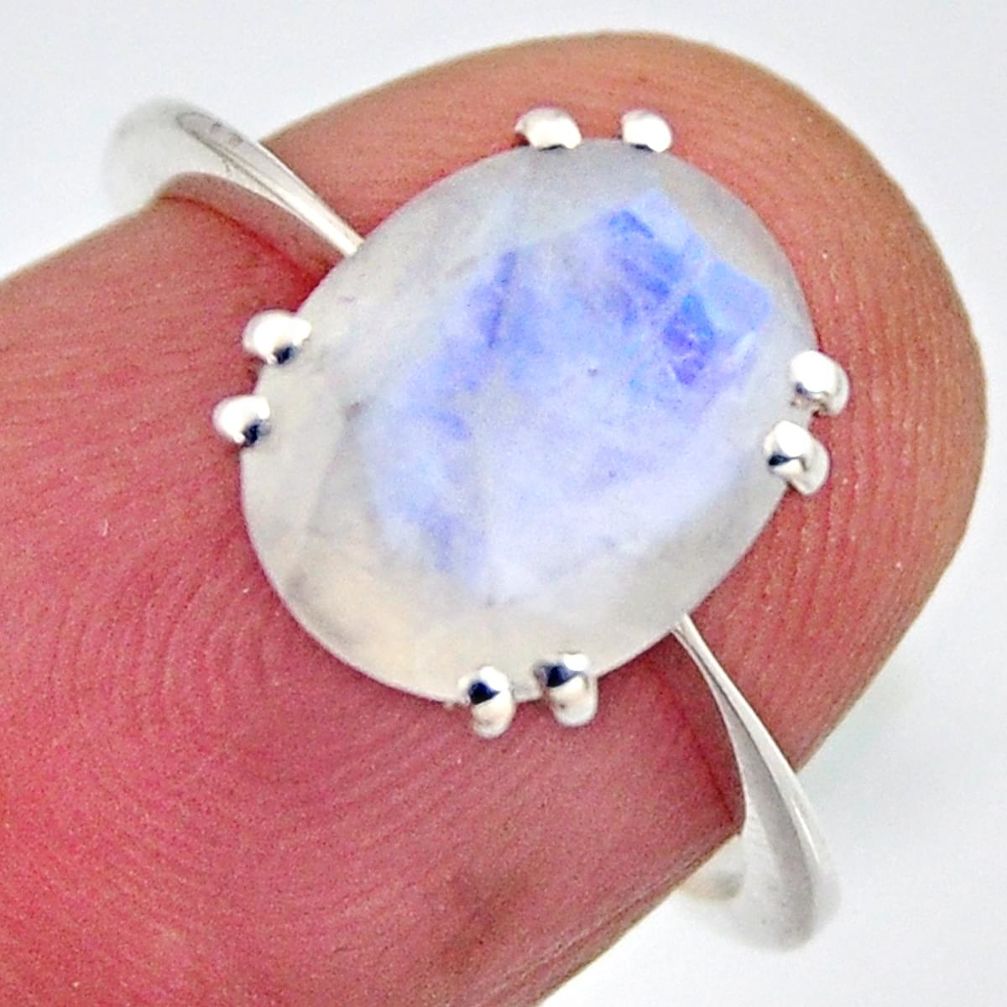 3.84cts natural rainbow moonstone 925 silver solitaire ring size 5.5 r6200