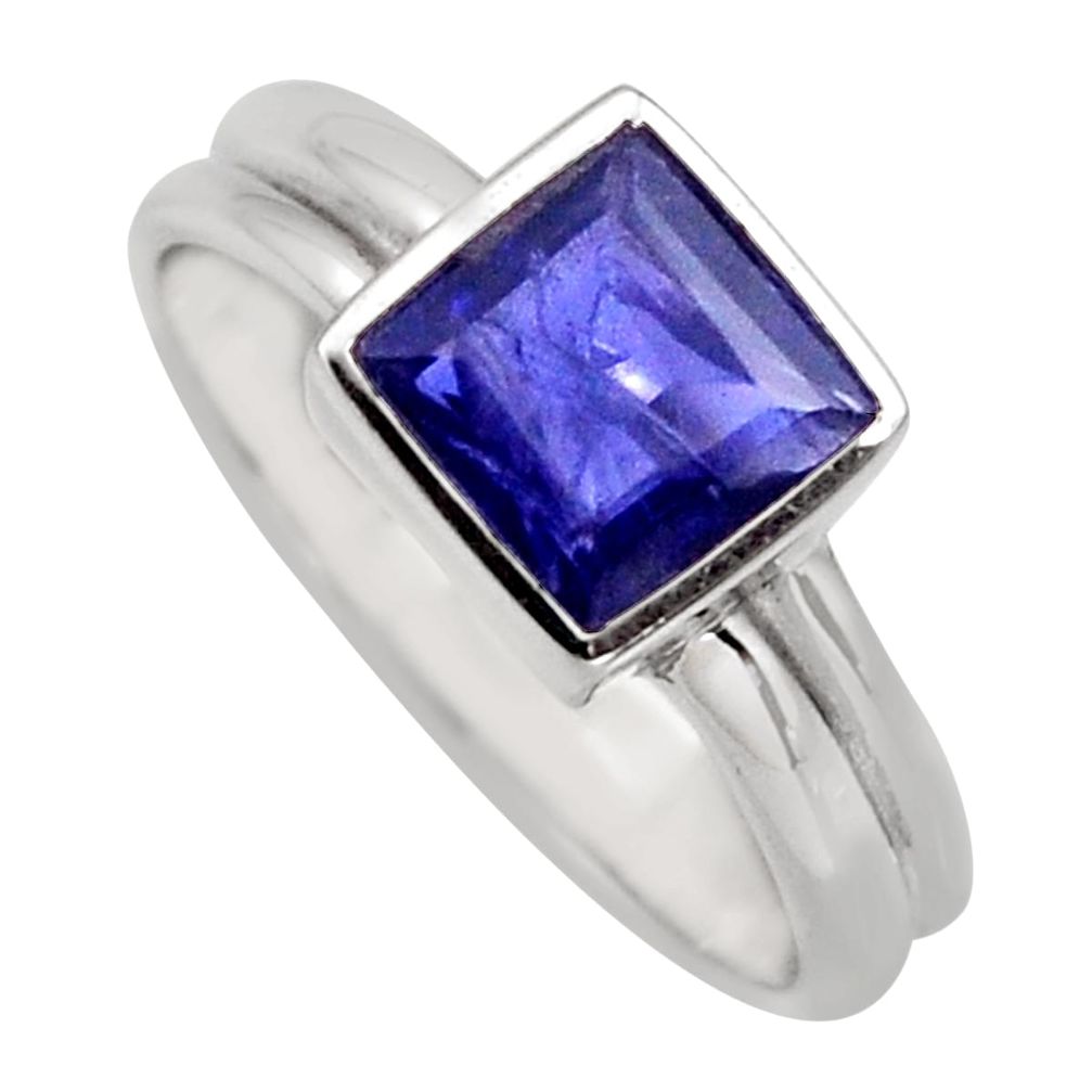 2.44cts natural blue iolite 925 sterling silver solitaire ring size 6.5 r6235