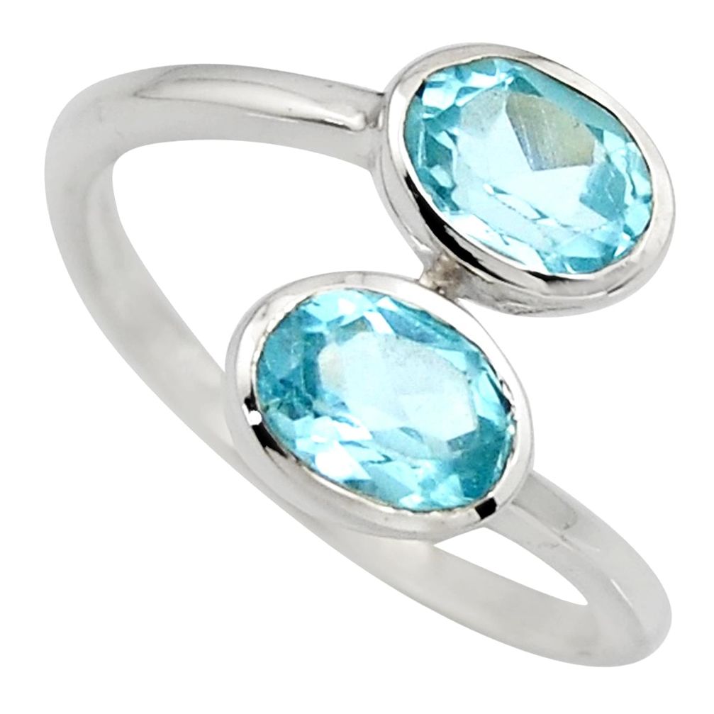 925 sterling silver 3.42cts natural blue topaz ring jewelry size 7.5 r6303