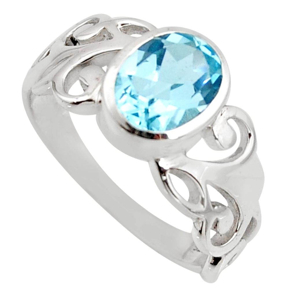 3.18cts natural blue topaz 925 sterling silver solitaire ring size 8 r6455
