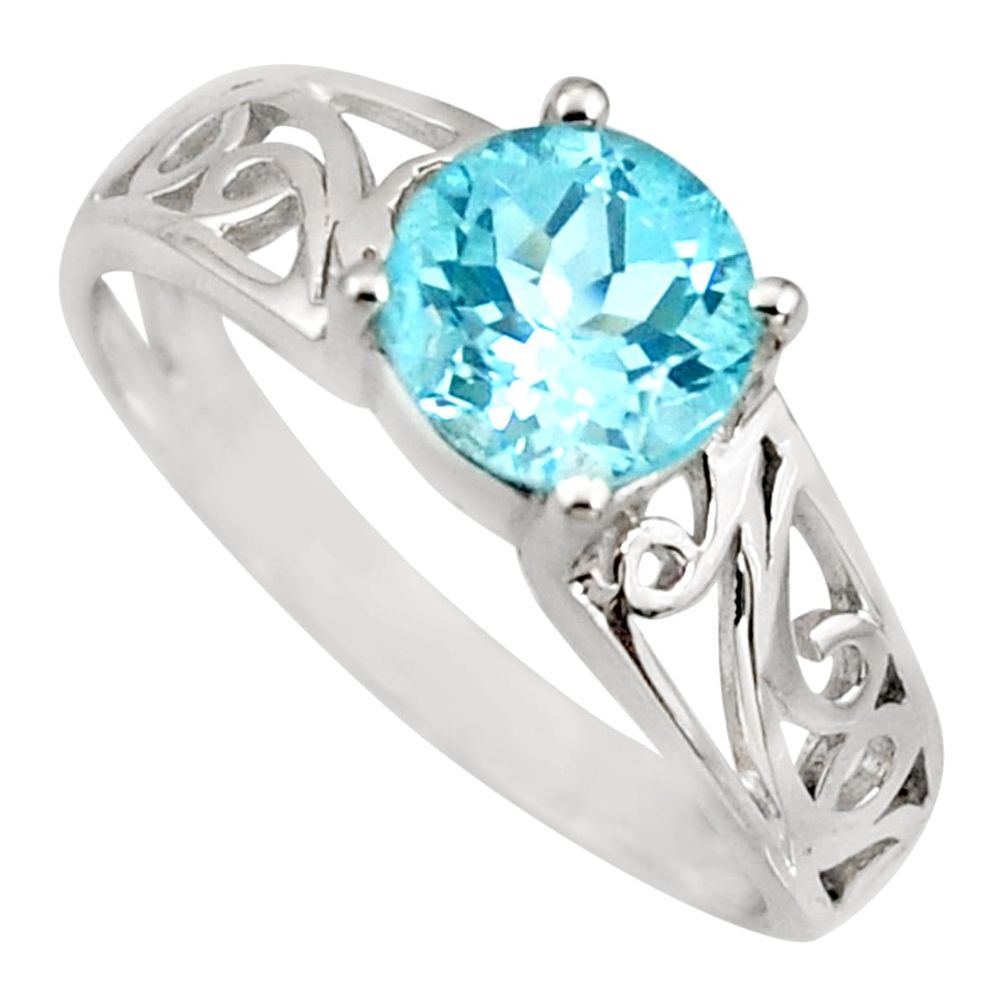 2.42cts natural blue topaz 925 sterling silver solitaire ring size 7.5 r6467