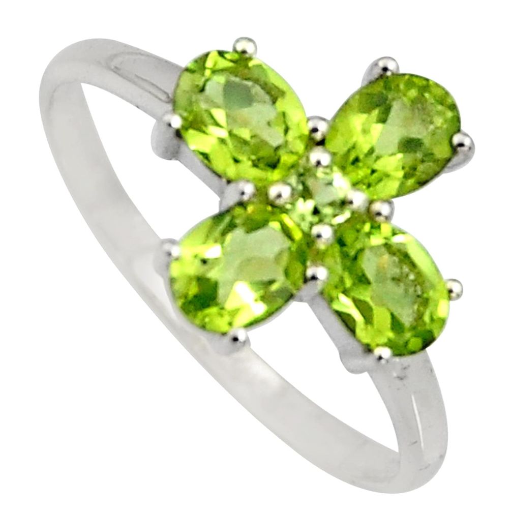 4.07cts natural green peridot 925 sterling silver ring jewelry size 7.5 r6487