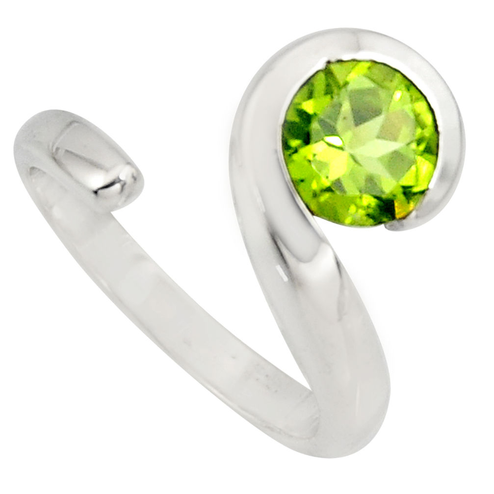 925 silver 2.41cts natural green peridot round adjustable ring size 6 r6514