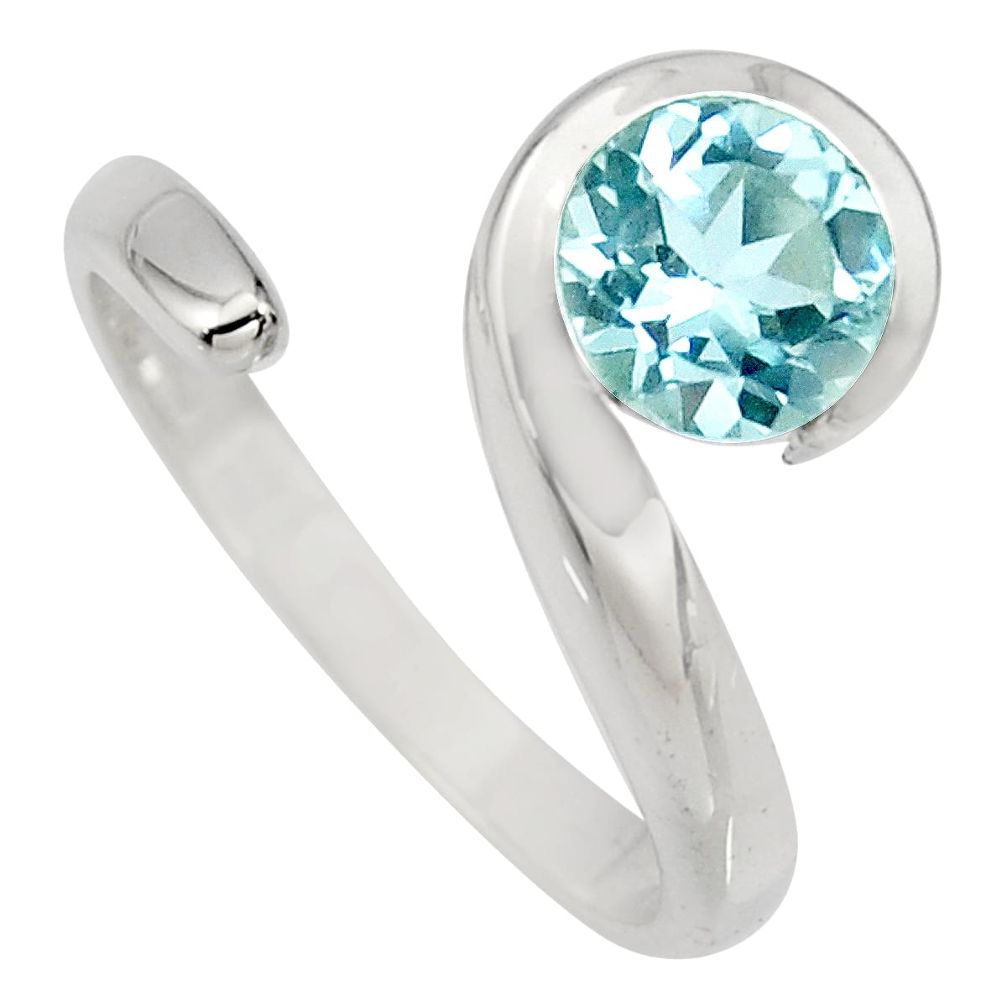 2.55cts natural blue topaz 925 sterling silver adjustable ring size 8 r6518