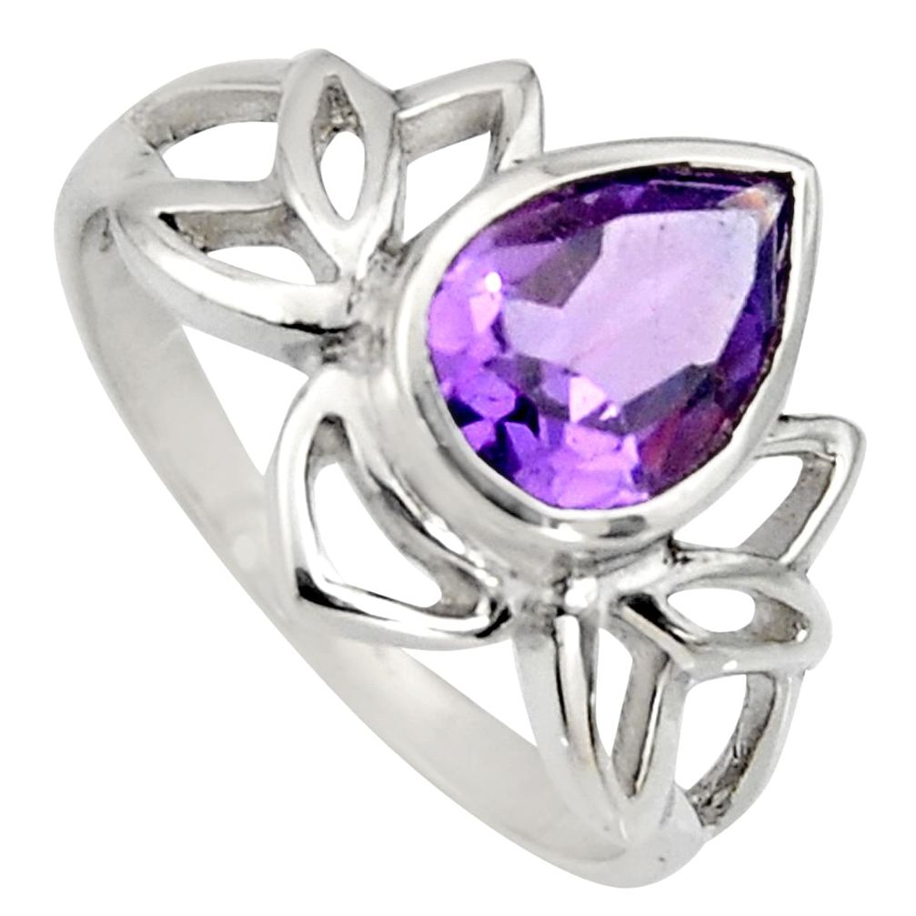 2.44cts natural purple amethyst 925 silver solitaire ring jewelry size 7.5 r6521