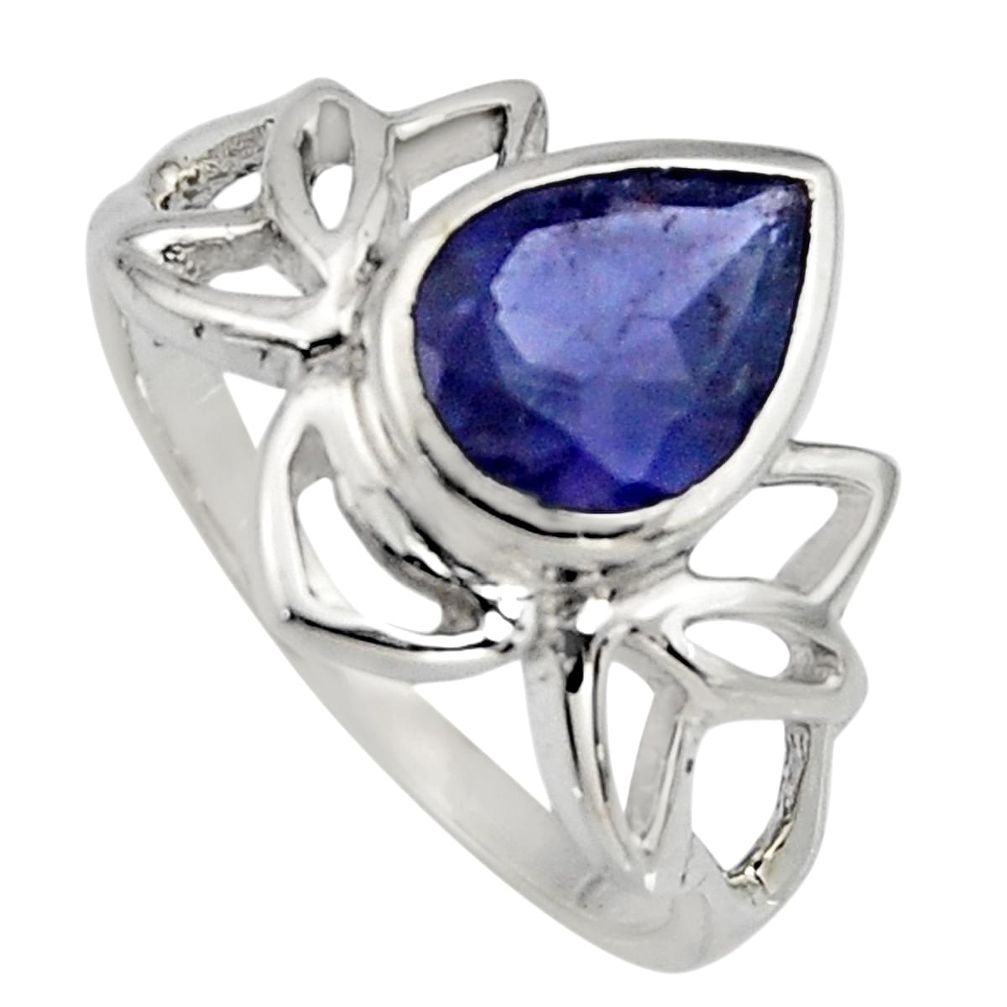 2.44cts natural blue iolite 925 sterling silver solitaire ring size 6.5 r6540