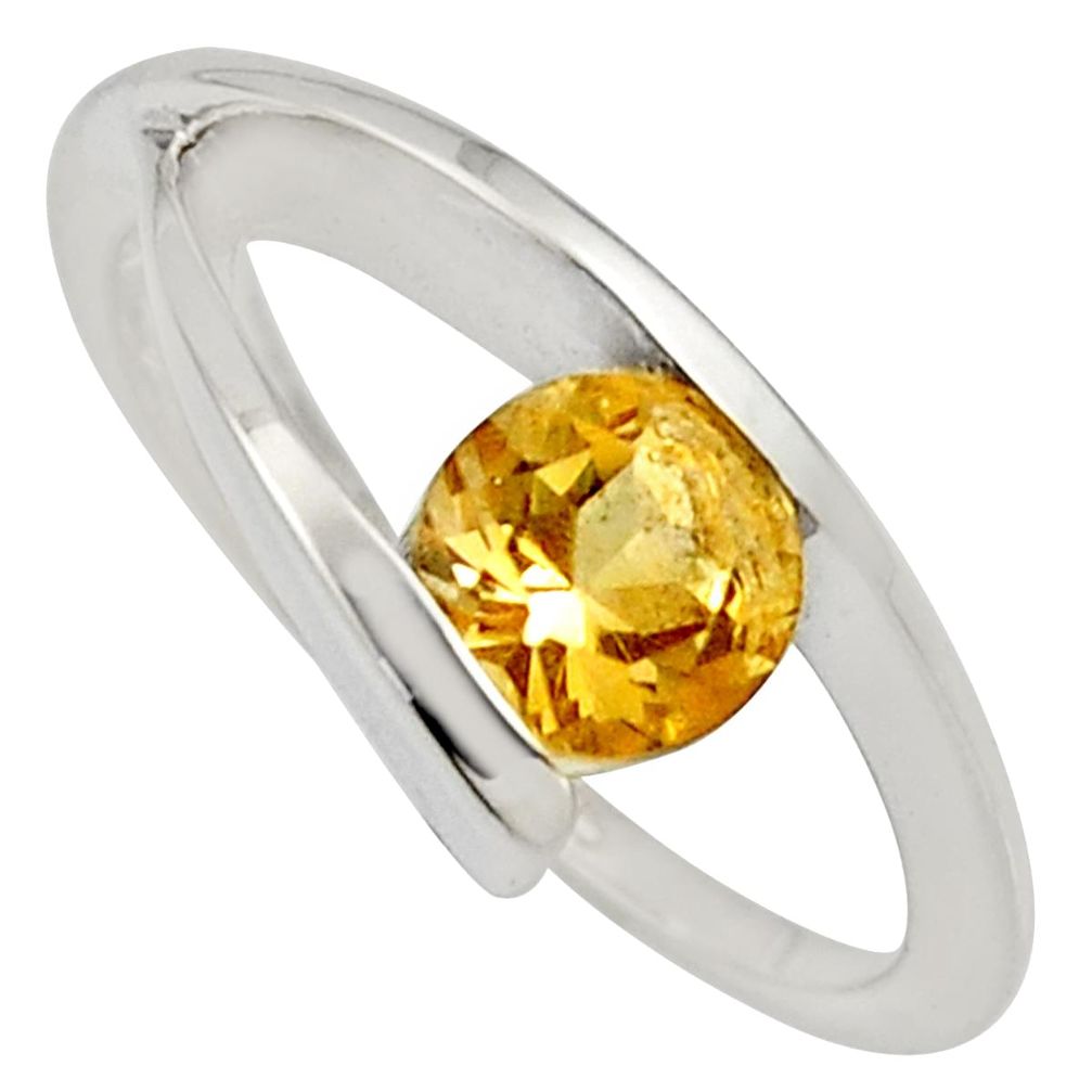 1.56cts natural yellow citrine 925 silver solitaire ring jewelry size 7.5 r6547
