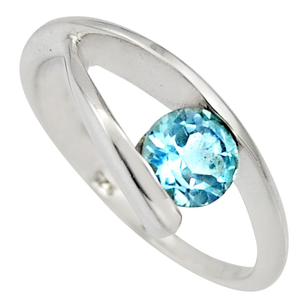 1.61cts natural blue topaz 925 sterling silver solitaire ring size 7.5 r6554