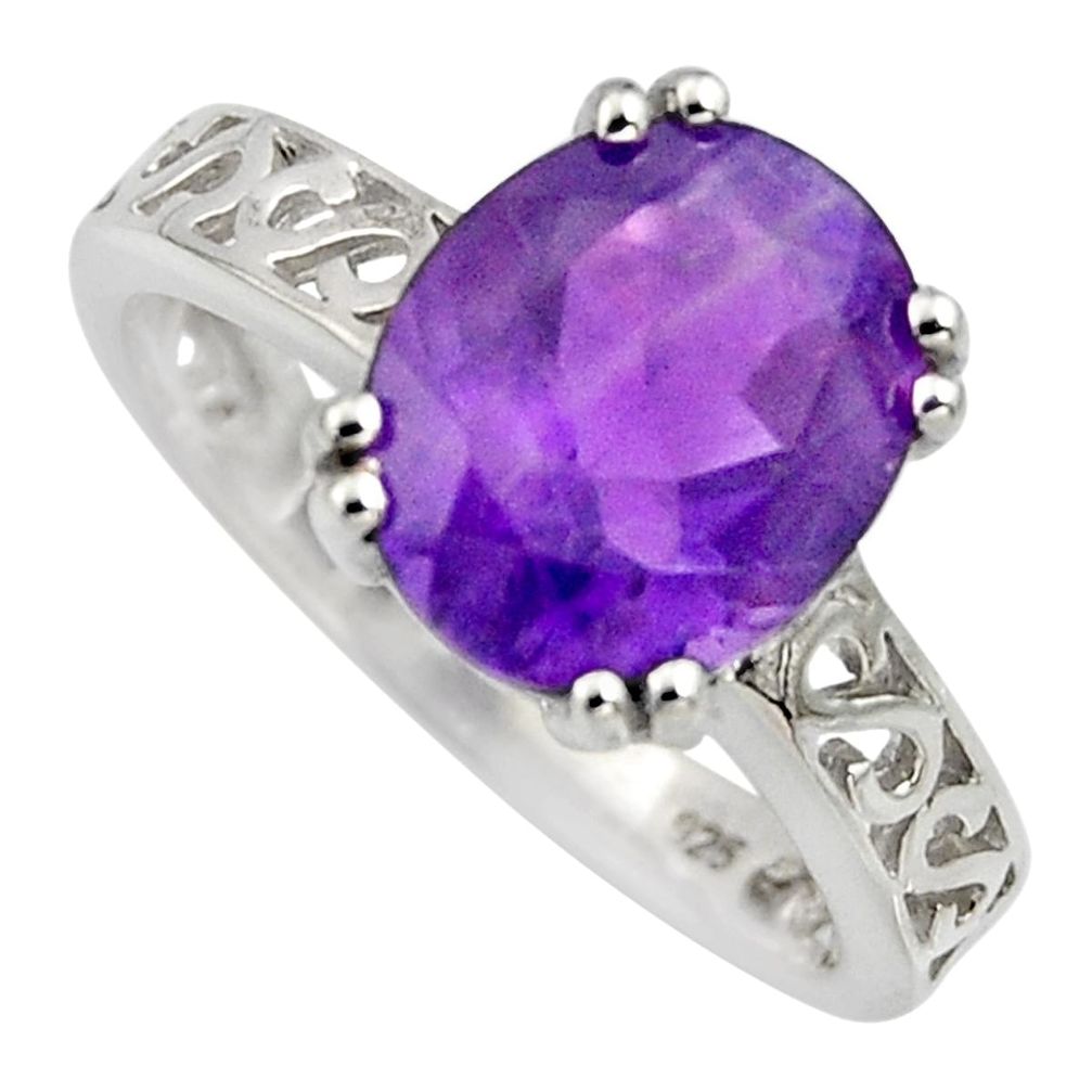 4.67cts natural purple amethyst 925 silver solitaire ring jewelry size 8.5 r6582